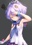  armpits azur_lane black_background black_ribbon blue_eyes breasts commentary_request crown dizzy_(feeling) gloves hair_ornament hair_ribbon hairclip javelin_(azur_lane) looking_at_viewer one_eye_closed pensuke purple_hair ribbon short_hair single_glove small_breasts solo white_gloves 