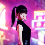  black_eyes black_hair blurry blurry_background closed_mouth cover_image earrings ilya_kuvshinov jewelry lips long_hair looking_at_viewer original ponytail profile real_life sleeveless solo standing uesaka_sumire 