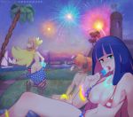  2girls american_flag american_flag_bikini areola_slip areolae ass back bikini blonde_hair blue_eyes bluebreed blush boat boots breasts brief_(psg) cowboy_boots cowboy_hat fireworks flag_print food fourth_of_july glowstick hair_over_eyes hat headphones large_areolae long_hair looking_at_viewer micro_bikini multiple_girls navel night night_sky nude orange_hair panty_&amp;_stocking_with_garterbelt panty_(psg) popsicle purple_hair river saliva sexually_suggestive sky stocking_(psg) stomach swimsuit watercraft 