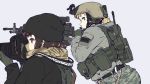  camera elcan_scope gloves gun headphones helmet highres holding holding_weapon load_bearing_equipment load_bearing_vest looking_to_the_side m249 machine_gun military multiple_girls original simple_background tantu_(tc1995) weapon 