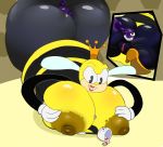  &lt;3 anal animate_inanimate anthro anus arthropod bee big_breasts big_butt breasts butt crown cuphead_(character) cuphead_(game) duo female huge_breasts huge_butt humanoid insect larger_female male object_head pdxyz penis pussy queen royalty rumor_honeybottoms sex simple_background size_difference stripes titfuck video_games white_background wrecking_ball 