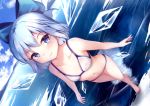  arms_at_sides bare_arms bare_legs bare_shoulders barefoot bikini blue_bow blue_eyes blue_hair blue_sky bow breasts cirno closed_mouth cloud cloudy_sky collarbone covered_nipples day dutch_angle eyebrows_visible_through_hair foreshortening frozen_lake full_body hair_bow hips ice ice_wings lake looking_at_viewer navel nipples outdoors see-through short_hair sky small_breasts smile solo stomach swimsuit toes touhou walking wings yan_(nicknikg) 