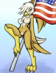  2018 anthro areola avian bald_eagle beak bird breasts brown_feathers eagle evilymasterful feathers female flag looking_at_viewer nipples non-mammal_breasts pussy solo stars_and_stripes talons united_states_of_america white_feathers yellow_beak 