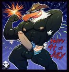 angry_birds anthro avian balls bandanna big_balls big_penis bird cowboy_hat eagle elfein erection fireworks fourth_of_july hat looking_at_viewer male manly mighty_eagle mostly_nude muscular muscular_male nipples penis pose precum solo teeth united_states_of_america video_games 
