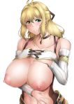  1girl areolae bare_shoulders blonde_hair blush breasts breasts_outside fiorun green_eyes huge_breasts large_areolae large_breasts looking_at_viewer nintendo nipples parted_lips smile solo upper_body xenoblade xenoblade_(series) 