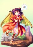  commentary_request dragon_wings dress fire_emblem fire_emblem:_seima_no_kouseki fire_emblem_heroes full_body highres long_hair mamkute multi-tied_hair myrrh orb purple_hair red_eyes sandals solo takoyaki_(roast) wings wristband 