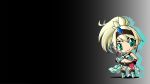  blonde_hair blush breasts chibi commentary_request elbow_gloves full_body gloves gradient gradient_background green_eyes grey_background hairband highres horn kirin_(monster_hunter) long_hair medium_breasts midriff monster_hunter myurra smile solo thighhighs translation_request wallpaper 