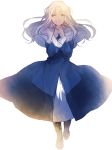  capelet caren_hortensia creat dress fate/hollow_ataraxia fate_(series) floating_hair hands_clasped highres long_hair looking_at_viewer nun own_hands_together silver_hair simple_background sketch smile solo standing very_long_hair white_background white_capelet yellow_eyes 