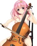  artist_request breasts brown_eyes cello chair copyright_request eyebrows_visible_through_hair hairband highres holding holding_instrument instrument large_breasts long_hair looking_at_viewer nipples nude pink_hair sitting smile solo transparent_background 