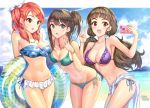  artist_name bandeau bangs bare_shoulders beach bikini blue_bikini blue_bikini_top blunt_bangs blush breasts brown_eyes brown_hair cellphone cellphone_camera collarbone commentary_request earrings eyebrows_visible_through_hair floral_print front-tie_top green_bikini green_eyes hand_gesture hhama hips houjou_karen idolmaster idolmaster_cinderella_girls innertube jewelry kamiya_nao large_breasts long_hair looking_at_viewer low_twintails medium_breasts mismatched_bikini multiple_girls navel ocean one_side_up open_mouth orange_hair phone ponytail purple_bikini red_eyes sarong self_shot shibuya_rin side-tie_bikini smile swept_bangs swimsuit thick_eyebrows triad_primus twintails v wavy_hair white_sarong 