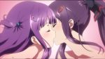  2girls bare_shoulders black_hair collarbone couple eyes_closed female hair_ornament incest kagurazaka_ranka kagurazaka_rinka kiss long_hair multiple_girls mutual_yuri neck nude one_side_up ponytail purple_hair shiny shiny_hair siblings sisters upper_body valkyrie_drive valkyrie_drive_-bhikkhuni- yuri 