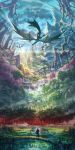  absurdres adol_christin blue_sky cloud day dragon forest from_behind highres nature non-web_source official_art outdoors rainbow scenery sky solo standing sunlight water waterfall ys ys_viii_lacrimosa_of_dana 