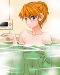  bath blue_eyes blush breasts embarrassed medium_breasts neon_genesis_evangelion nipples nude orange_hair rebuild_of_evangelion shikinami_asuka_langley shinama solo souryuu_asuka_langley water wet 