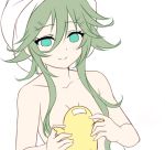  blush breasts commentary green_eyes green_hair hair_ornament hairclip kantai_collection long_hair mashiro_aa small_breasts solo symbol_commentary topless towel towel_on_head yamakaze_(kantai_collection) 