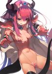  armor ass_visible_through_thighs bangs between_legs bikini bikini_armor bikini_pull black_gloves black_legwear blue_eyes blush breasts cape commentary covered_nipples elbow_gloves elizabeth_bathory_(brave)_(fate) elizabeth_bathory_(fate)_(all) eyebrows_visible_through_hair fate/grand_order fate_(series) gloves groin hair_between_eyes horns legs_apart long_hair looking_down navel no_nose olys open_mouth pauldrons pink_hair red_armor red_gloves sagging_breasts shiny shiny_skin sidelocks silver_trim single_thighhigh small_breasts solo string_bikini swimsuit tail tail_between_legs tears thighhighs thighs tsurime 