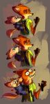  anthro bite blue_eyes brown_fur canine claws clothed clothing deakydoo disney duo fangs finnick fox fur green_eyes hi_res male mammal nick_wilde orange_fur zootopia 