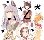  6+girls :d ^_^ ahoge animal_ears animal_hood bag bandana bang_dream! bangs black_hair blonde_hair bone brown_eyes brown_hair chinese_zodiac closed_eyes collar commentary_request dog_collar dog_ears dog_hood dog_paws dog_tail gloves hair_ornament hazawa_tsugumi highres hood hood_up hug hug_from_behind ichigaya_arisa jitome kitazawa_shiho light_frown long_hair minato_yukina mitake_ran monsieur multicolored_hair multiple_girls open_mouth orange_hair paw_gloves paws purple_collar purple_eyes red_bandana red_collar red_hair red_neckwear short_hair shoulder_bag silver_hair simple_background sketch smile streaked_hair sweatdrop tail toyama_kasumi v-shaped_eyebrows wavy_mouth white_background x_hair_ornament year_of_the_dog 