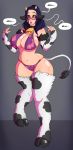  2018 animal_humanoid big_breasts bovine breasts clothing collar cow_humanoid cowbell dialogue eyewear female glasses grey_background hooves horn humanoid implied_transformation mammal navel nipple_bulge open_mouth simple_background solo standing story story_in_description tashigi_(one_piece) underwear wrenzephyr2 