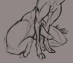  2018 balls crouching erection feral hi_res hindpaw hooves mcsib monochrome muscular nude paws penis signature sketch solo unknown_species 