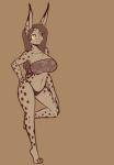  2018 amber_eyes anthro big_breasts bikini breasts clothing feline female lynx mammal mara_(scorpdk) monochrome pose scorpdk sepia solo swimsuit tube_top 