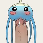  1girl beige_background black_sclera cum cum_in_pussy disembodied_penis erection gen_3_pokemon hetero highres looking_at_viewer no_humans no_mouth penis pokemon pokemon_(creature) prodding pussy sex simple_background solo surskit vaginal white_eyes youjomodoki 