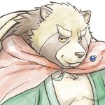  2018 anthro brown_fur canine fur gyobu male mammal ojijinotete overweight overweight_male scar solo tanuki tokyo_afterschool_summoners 