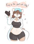  &lt;3 2018 4_fingers anthro belly blush breasts brown_hair brown_nose cervine cleavage clothed clothing crop_top digital_media_(artwork) doe_(alfa995) eyelashes eyes_closed eyewear featureless_breasts female front_view gloves goggles grin hair kilinah lab_coat looking_at_viewer mammal midriff navel shirt shorts signature simple_background slightly_chubby smile solo thick_thighs voluptuous white_background wide_hips 