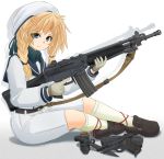  beretta_ar70/90 combat_knife dress gloves gun hat highres ichigotofu knife looking_at_viewer magazine_(weapon) military original rifle sailor_dress sailor_hat sling weapon 