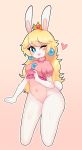  &lt;3 alternate_species blonde_hair blue_eyes blush bottomless breasts clothed clothing crown ear_piercing eyebrows_visible_through_hair female hair hi_res kimo-chi lagomorph lips long_hair looking_at_viewer mammal mario_+_rabbids:_kingdom_battle mario_bros navel nintendo one_eye_closed piercing pink_background princess_peach rabbid rabbid_peach rabbit simple_background video_games wink 