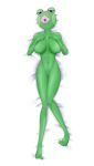  2013 4_fingers amphibian animal_crossing anthro anthrofied bed bedroom_eyes big_breasts big_lips biped bird&#039;s-eye_view black_eyes blush breasts collarbone dakimakura_design digital_drawing_(artwork) digital_media_(artwork) eyelashes eyeshadow featureless_breasts featureless_feet female frog full-length_portrait green_pussy green_skin half-closed_eyes hand_on_breast high-angle_view humanoid_hands jambette_(animal_crossing) japanese lips lipstick looking_at_viewer lying makeup namamoku navel nintendo non-mammal_breasts nude on_back on_bed open_mouth pink_lipstick portrait pussy seductive simple_background solo sweat video_games white_background 