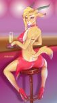  antelope anthro asheraart bar breasts butt clothed clothing disney female footwear gazelle gazelle_(zootopia) high_heels horn mammal nipple_bulge nipples pinup pose red_dress romantic shoes side_boob solo spread_legs spreading zootopia 