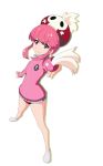  1girl adjusting_clothes artist_request bangs bare_legs breasts buruma curvy female hat hat_feather jakuzure_nonon kill_la_kill long_sleeves looking_at_viewer pink_eyes pink_hair shiny simple_background skull_print smile solo standing sweater white_background 