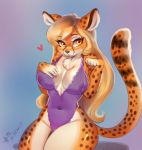  &lt;3 2018 amber_eyes anthro big_breasts blonde_hair breasts cheetah clothed clothing feline female hair hi_res lingerie long_hair looking_at_viewer mammal mihari mrscurlystyles navel nipples solo spots thick_thighs voluptuous wide_hips 