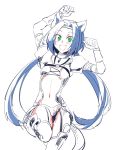  animal_ears blue_hair cat_ears cat_tail collar commentary_request green_eyes headband ishiwari long_hair looking_at_viewer meracle_chamlotte navel revealing_clothes solo standing standing_on_one_leg star_ocean star_ocean_the_last_hope tail twintails 