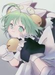  :3 ad ahoge animal_ears animal_hat apron bangs bell black_dress blush cat_ears cat_hat closed_mouth commentary_request dejiko di_gi_charat dress eyebrows_visible_through_hair green_eyes green_hair hair_bell hair_between_eyes hair_ornament hand_up hat head_tilt highres jingle_bell looking_at_viewer looking_to_the_side maid_apron mittens nose_blush puffy_short_sleeves puffy_sleeves sha2mo short_hair short_sleeves solo white_apron white_hat white_mittens 