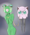  2013 4_fingers amphibian animal_crossing anthro anthrofied big_eyes big_lips biped blush bound brown_eyes clothing collar creepy crossover crying digital_drawing_(artwork) digital_media_(artwork) duo eyelashes eyeshadow featureless_crotch featureless_feet featureless_hands female flat_chested frog green_eyes green_skin grey_background half-closed_eyes hands_tied humanoid_hands humor jambette_(animal_crossing) japanese jigglypuff leash legwear lips lipstick long_legs looking_at_another looking_back makeup mostly_nude namamoku navel nintendo nude open_mouth open_smile pink_lipstick pink_skin pok&eacute;mon pok&eacute;mon_(species) rope rope_bondage simple_background slave smile standing tears thigh_highs video_games waddling_head what 