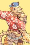  2018 absurd_res anthro butt clothed clothing digital_media_(artwork) feline fur hi_res jockstrap kemono male mammal muscular muscular_male rear_view simple_background solo tiger tupidwithouts underwear 
