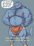 &lt;3 2018 anthro arm_hair barazoku biceps body_hair bulge chest_hair clothing dramamine english_text fish hairy male male_pred marine muscular muscular_male navel nipples pecs shark shorts solo speech_bubble standing swedish_text text vein 