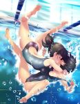  air_bubble ass black_hair born-to-die breasts bubble cameltoe closed_eyes competition_swimsuit covered_nipples highres impossible_clothes kiss medium_breasts multiple_girls nipples one-piece_swimsuit original short_hair spread_legs strap_slip surprised swimsuit underwater yuri 