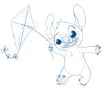  2017 4_fingers 4_toes alien alternate_version_at_source blue_and_white charmandrigo chest_tuft claws cropped digital_drawing_(artwork) digital_media_(artwork) disney experiment_(species) head_tuft kite lilo_and_stitch monochrome notched_ear raised_eyebrow simple_background sketch solo stitch toes tuft white_background 