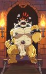  2018 4_fingers angry anthro balls biceps big_penis blush bowser collar fire hair horn humanoid_penis koopa male mario_bros muscular muscular_male nintendo nipple_piercing nipples nude open_mouth pecs penis piercing red_hair scalie solo spiked_collar spiked_shell spikes standing taoren uncut video_games yelling 