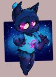  anthro barefoot baseball_bat breasts cat clothing eyebrows eyelashes feline female glowing glowing_eyes hands_on_hips humanoid_hands mae_(nitw) mammal night_in_the_woods notched_ear null_symbol okamorei shorts solo standing whiskers 