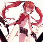  artist_name bangs bare_shoulders belt belt_buckle black_gloves black_ribbon black_skirt blurry blurry_foreground blush brown_belt buckle camisole collarbone commentary_request cz-75 cz-75_(girls_frontline) depth_of_field dyolf eyebrows_visible_through_hair fingerless_gloves girls_frontline gloves gun hair_ornament hair_ribbon hairclip handgun holding holding_gun holding_weapon long_hair looking_at_viewer open_mouth panties red_camisole red_eyes red_hair ribbon round_teeth sidelocks skirt solo teeth torn_clothes torn_skirt twintails underwear upper_teeth v-shaped_eyebrows very_long_hair weapon weapon_request white_panties 