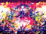  abstract abstract_background blue_hair closed_eyes collared_shirt colorful floating_hair hair_between_eyes hatsune_miku long_hair meola multicolored multicolored_background navy_blue_legwear navy_blue_shirt necktie paint_splatter shirt skirt smile solo thighhighs twintails very_long_hair vocaloid white_skirt zettai_ryouiki 