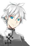  blue_eyes charles_henri_sanson_(fate/grand_order) chinese_clothes close-up fate/grand_order fate_(series) male_focus pfalz simple_background sketch smile solo white_background white_hair 