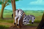  2013 all_fours anus butt edit equine female feral gaping hooves looking_back mammal nude open_mouth outside reallynxgirl savanna solo stripes stuck toony tree zebra 