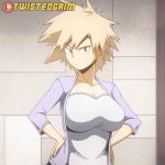  1girl animated animated_gif bakugou_mitsuki blonde_hair boku_no_hero_academia bouncing_breasts breasts huge_breasts large_breasts milf nipples short_hair smile solo spiked_hair twistedgrim undressing 