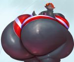  2017 animal_crossing anthro beady_eyes big_breasts big_butt biped black_eyes blush breasts butt butt_focus caprine clothing datpisces digital_drawing_(artwork) digital_media_(artwork) embarrassed female freckles frown goat grey_background grey_skin grey_tail grey_theme hair half-length_portrait horn huge_breasts huge_butt hyper hyper_breasts hyper_butt hyper_hips hyper_thighs looking_at_butt looking_at_self looking_back mammal morbidly_obese nan_(animal_crossing) nintendo obese obese_female one-piece_swimsuit orange_hair orange_horn overweight overweight_female pattern_clothing portrait raised_arm rear_view red_clothing shiny short_hair short_tail side_boob simple_background snout solo standing striped_clothing striped_horn stripes swimsuit thick_thighs video_games wide_hips 