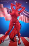  big_breasts bikini bikini_bottom breasts bulge canine clothed clothing dickgirl dragon footwear fur huge_breasts hybrid intersex llmixll mammal nipples red_fur red_scales scales solo stars_and_stripes swimsuit topless united_states_of_america wolf 