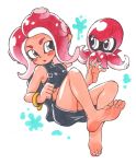  bare_shoulders barefoot blush bracelet dual_persona feet full_body highres jewelry makeup mascara miniskirt octoling octopus oyatsu_(mk2) red_hair short_hair simple_background skirt soles solo splatoon_(series) splatoon_2 splatoon_2:_octo_expansion tank_top tentacle_hair toes white_background 